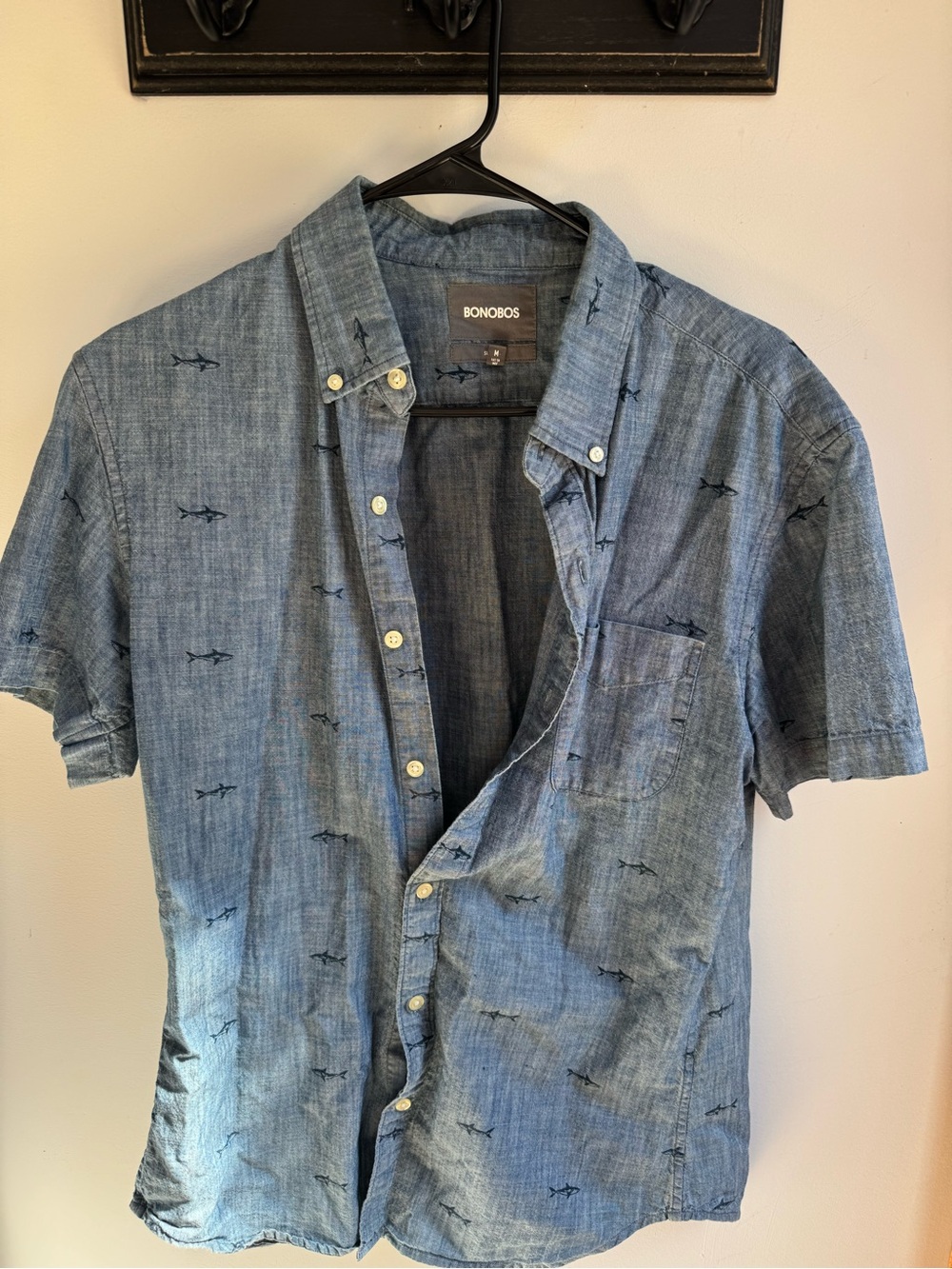 Bonobos Light Blue Short-Sleeve Button-Down Shirt with Shark Embroidery